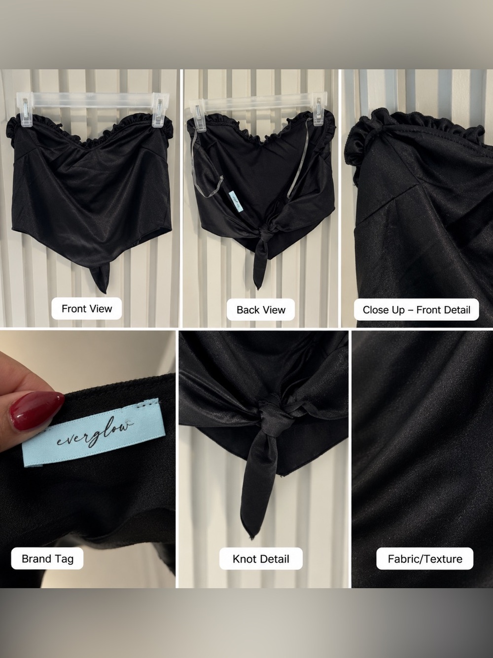 Everglow Black Ruffle Tie-Front Bandeau Crop Top